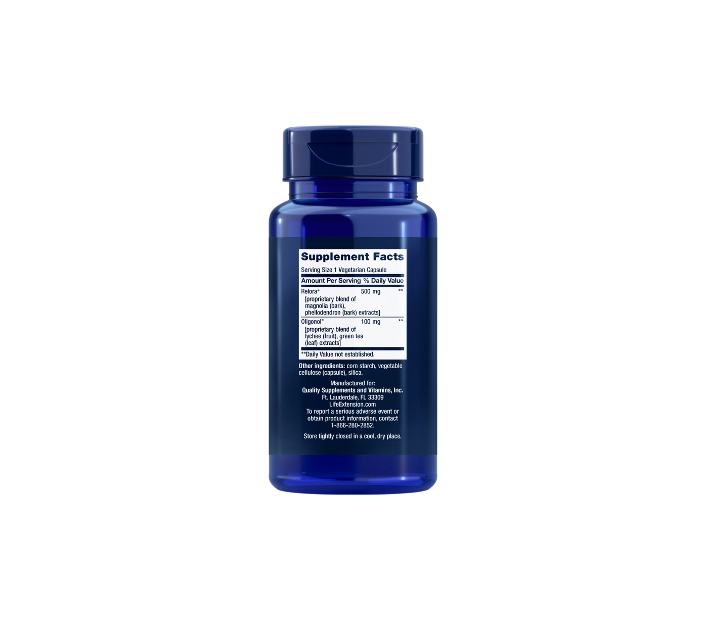 Life Extension Cortisol-Stress Balance, 30 vegetarian gluten-free capsules for healthy stress response, supplement facts