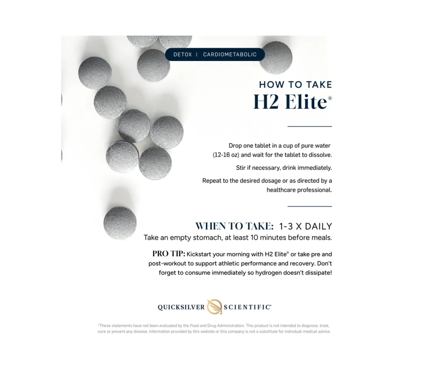 Life Extension H2 Elite, 60 tablets of hydrogen molecules for protection against free radicals, info