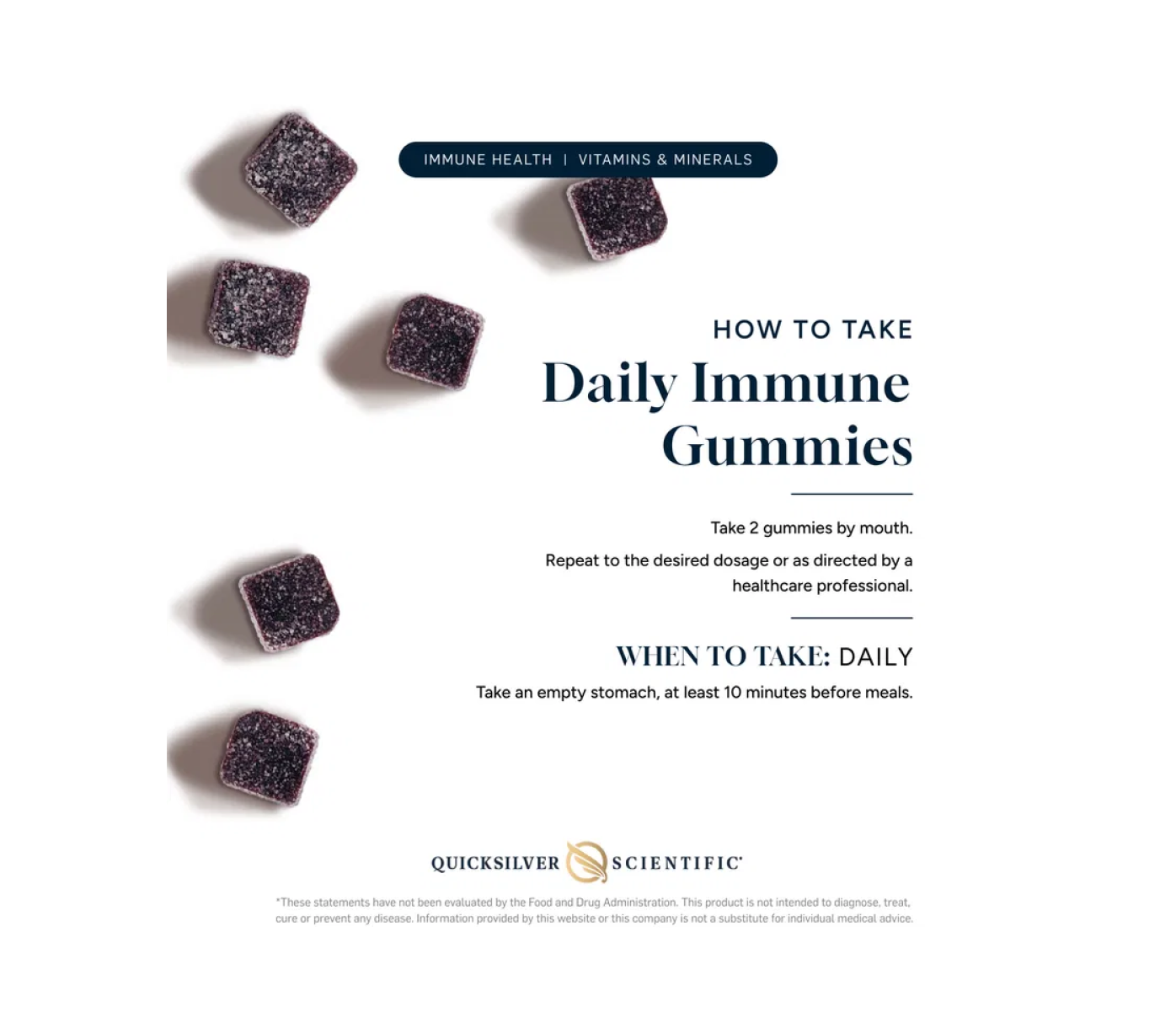 Quicksilver Scientific Daily Immune Gummies, 60 high-absorption, vegan gummies with elderberry, zinc & vitamins, info
